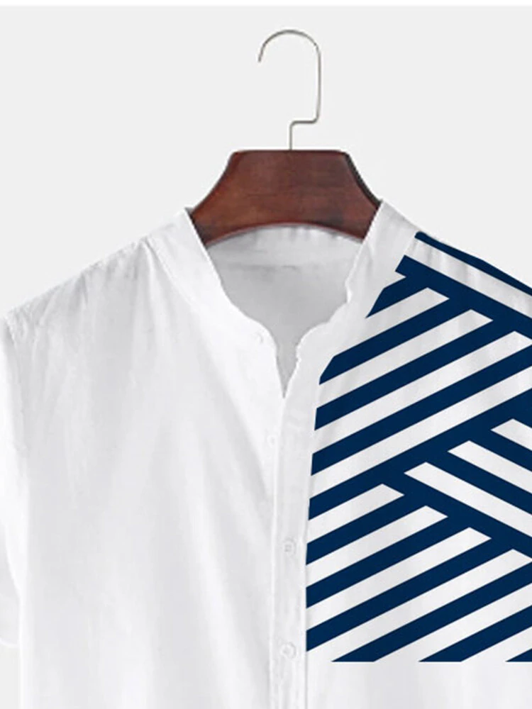 (image for) ChArmkpR Mens Striped Shirt Patchwork Stand Collar Casual Short Sleeve Casual Shirts