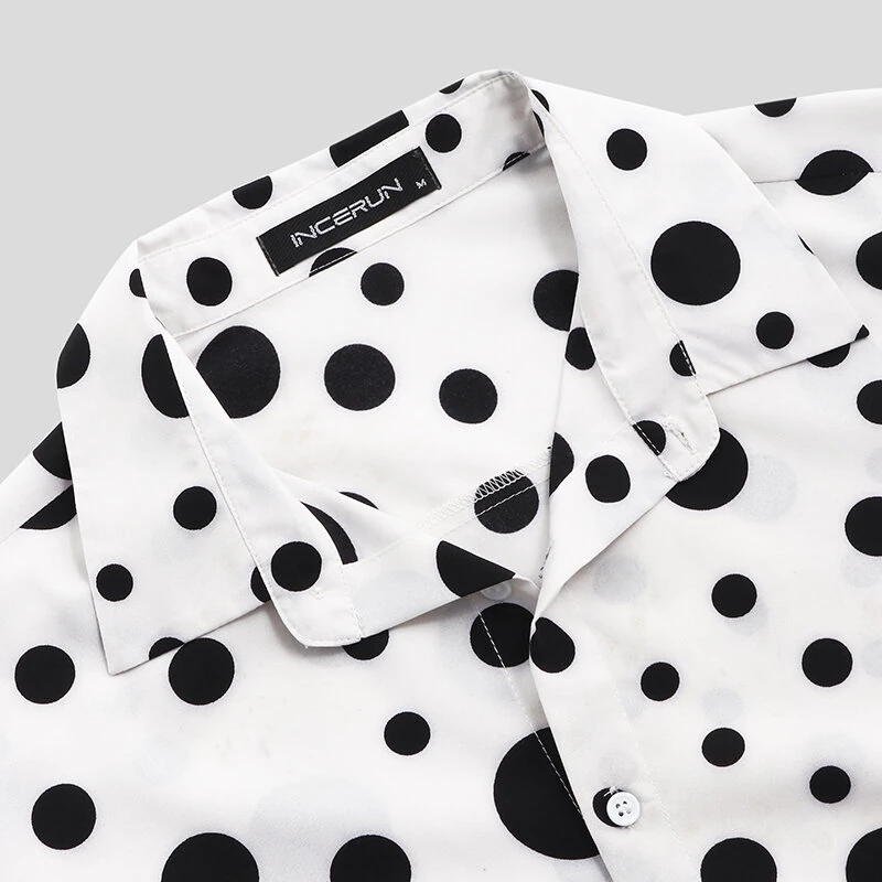 (image for) INCERUN Fashion Men Shirt Polka Dot Print Lapel Long Sleeve Casual Button Business Shirts Streetwear Handsome Camisas S-5XL