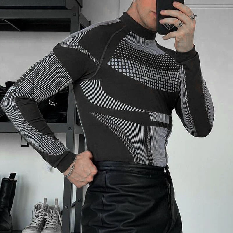 (image for) INCERUN Men Tights Skinny Stretch Functional Long Sleeve T-Shirt Fashion Sportwear Crew Neck Black T-shirt for Men, Spring Fall