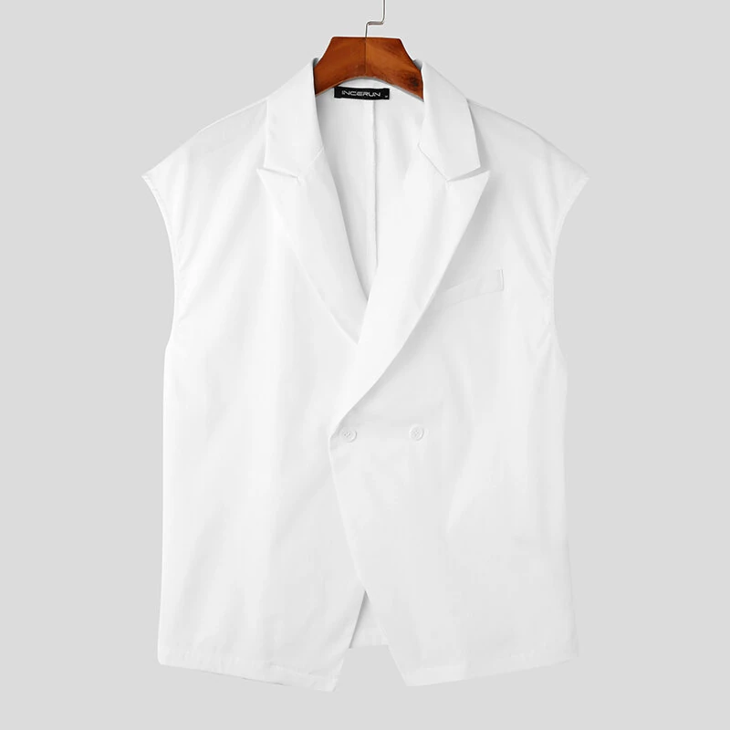 (image for) INCERUN Men Waistcoats Solid Color Sleeveless Vest Coat Fashion Design Button Mens Suits Party Casual Male Clothing Top