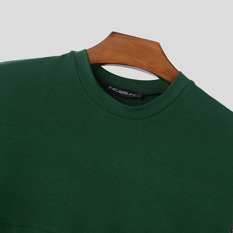 (image for) INCERUN Mens Striped Patchwork Short Sleeve T-Shirt Comfortable Casual Crew Neck Top for Male S-5XL