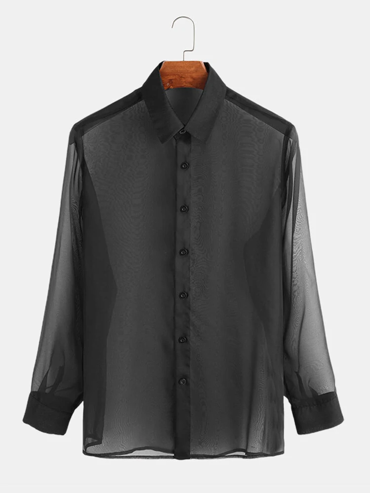 (image for) Mens Fashion Single Breasted Pure Color Long Sleeve Casual Shirts